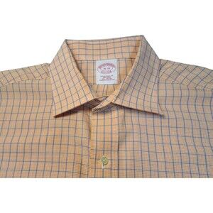 Brooks Brothers Shirt Mens 16x33 Orange & Blue Plaid 1818 Traditional Fit